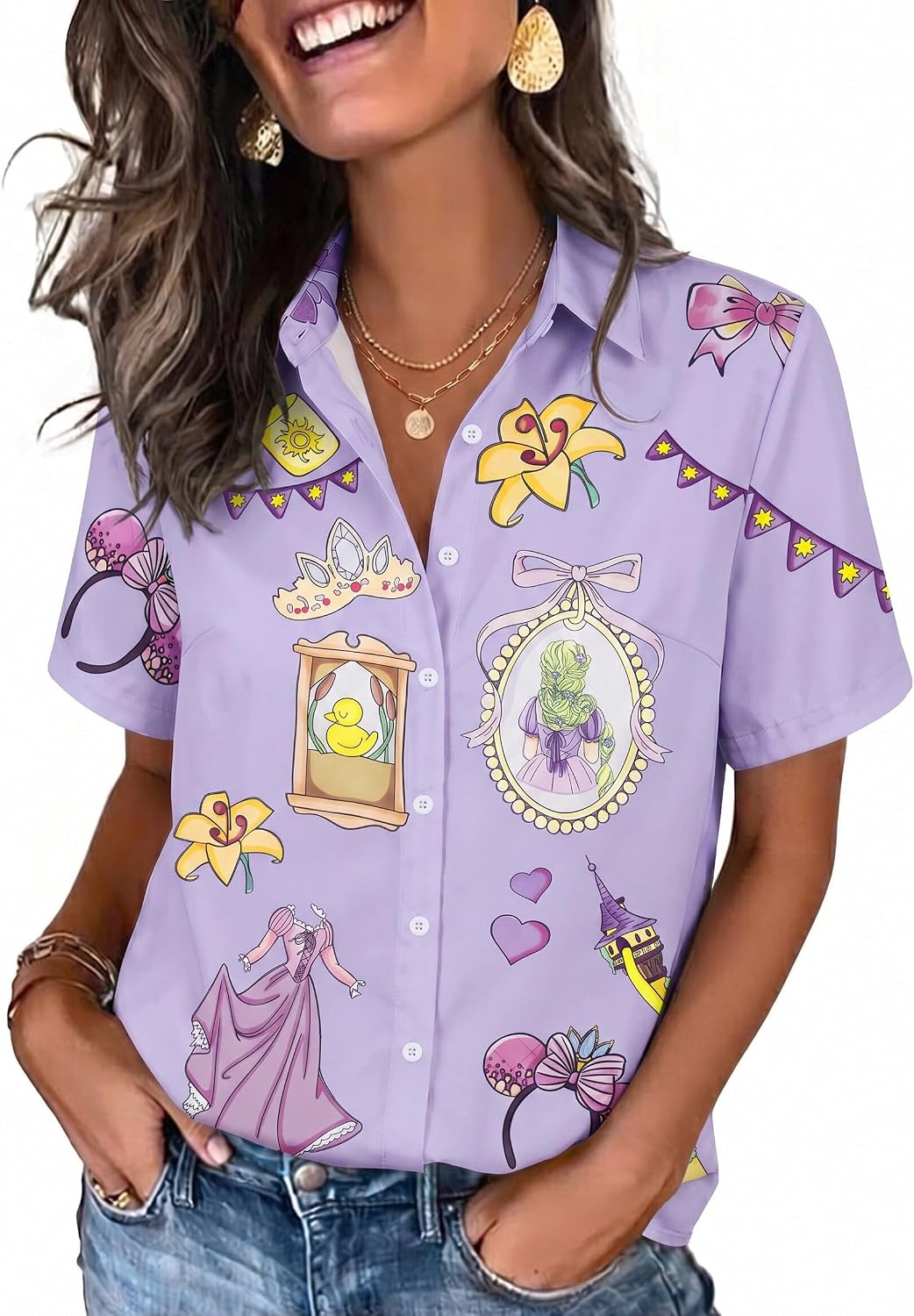 Camisas mágicas para mujer You've Got A Friend in Me Camisa Castillo Hawaiano Camiseta Linda Vacaciones Familiares Tops con Botones