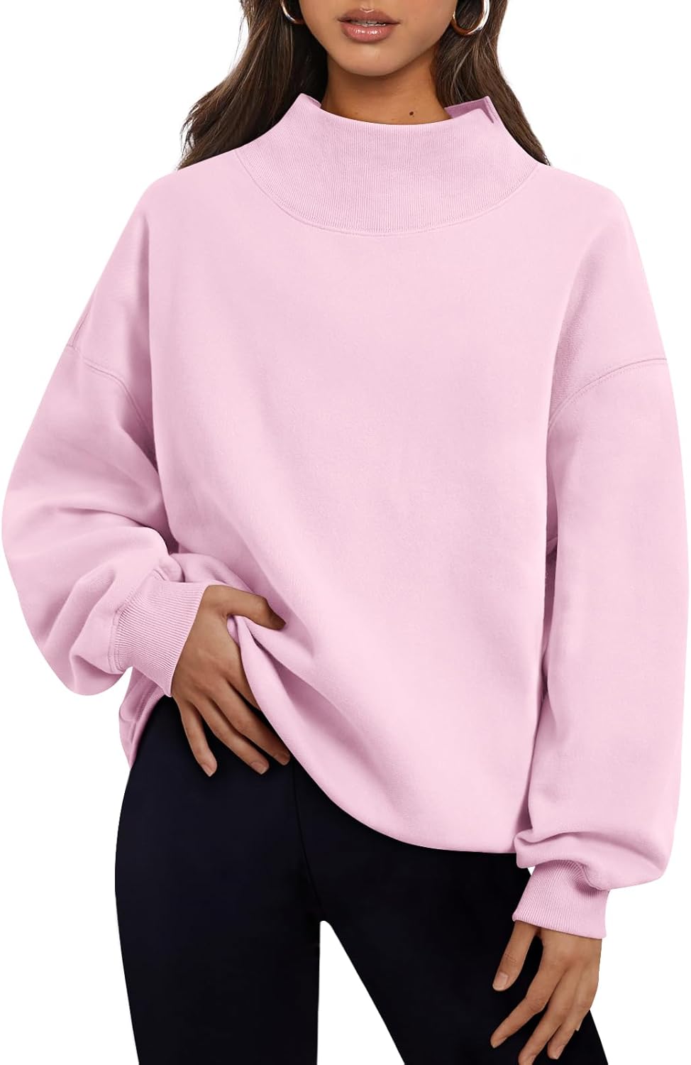 Trendy Queen - Sudaderas de gran tamaño para mujer, cuello alto, manga larga, sudaderas con capucha para otoño, ropa 2024 | Fall Fashion Clothes 2026,Long Sleeve Tops,Comfort Soft Fleece,Travel Casual Work Lounge Daily Outfit
