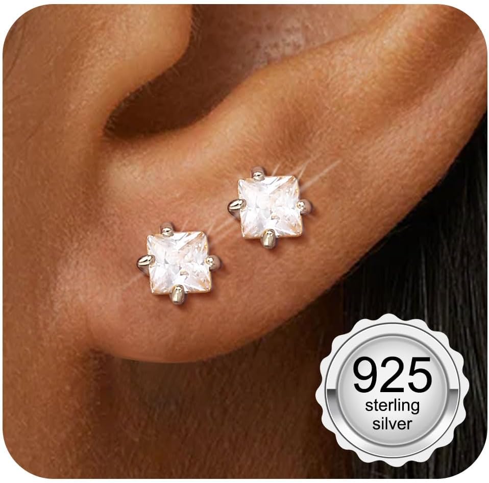 Adramata 925 Sterling Silver Earrings Women Girl Small Earrings Cubic Zirconia Hypoallergenic Piercing Ear Helix Tragus Earring Women Silver/Gold