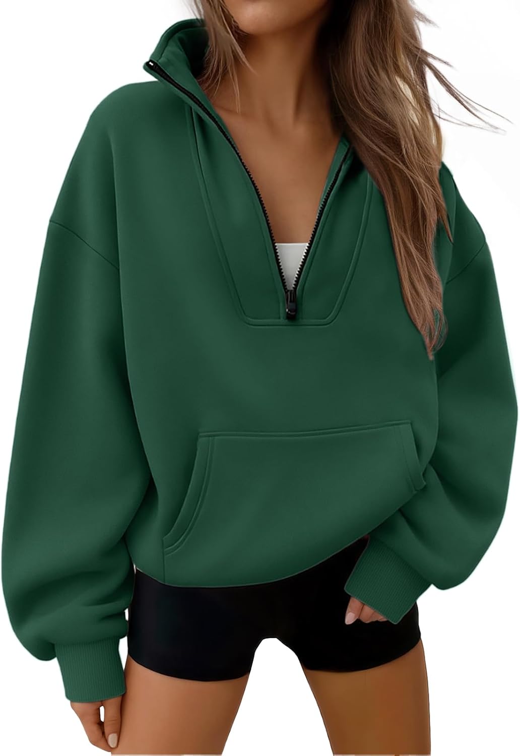 Trendy Queen - Sudaderas con medio cierrey capucha de gran tamaño, comoda, extragrande, para otoño, Y2K, ropa de invierno, 2024