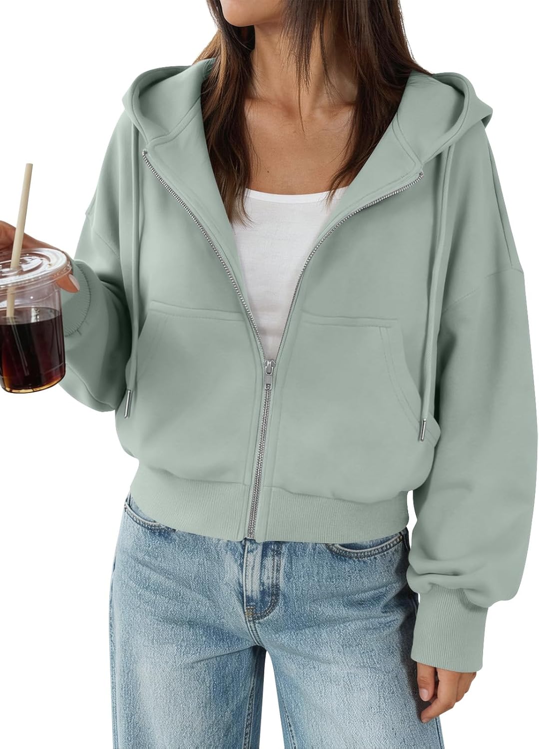 Trendy Queen - Sudaderas de vellón para mujer, con capucha y cremallera, modernas, para otoño, adolescentes y niñas