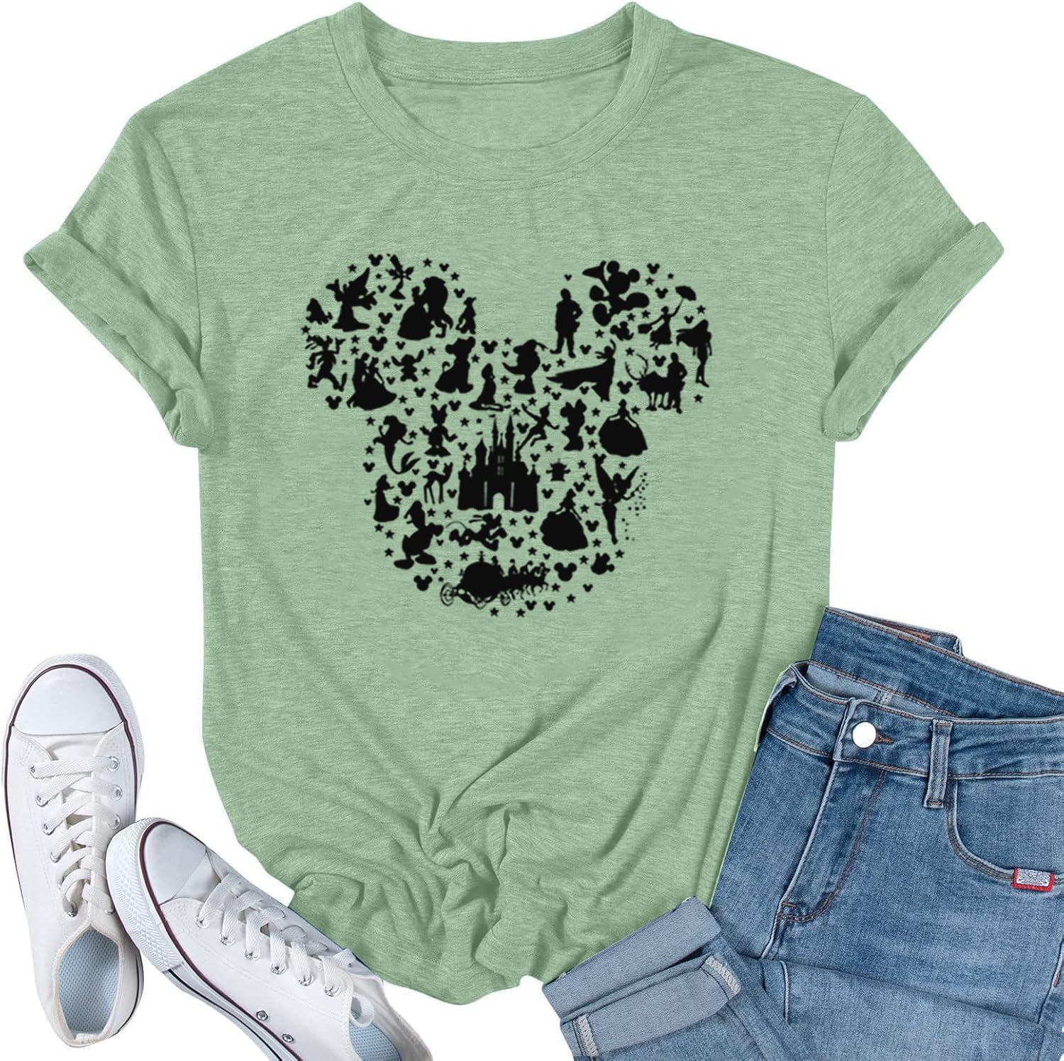 Camiseta de manga corta con diseño de castillo mágico para mujer, diseño de hadas, informal, para vacaciones, vacaciones