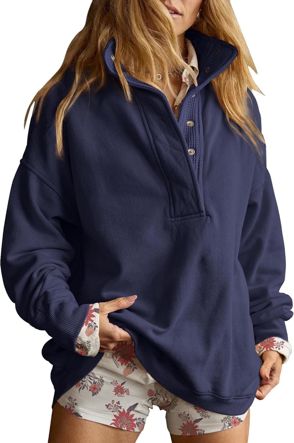 Gacaky - Sudadera para mujer de talla extragrande, informal, de manga larga, con botones, cuello Henley, ropa a la moda