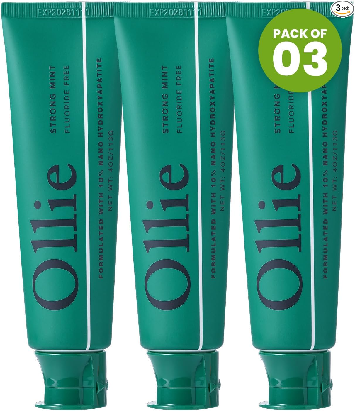 Ollie Pasta de dientes 10% Nano hidroxiapatita sin flúor para esmalte remineralizante, dientes sensibles y blanqueamiento, menta limpia, 4 onzas (paquete de 1)