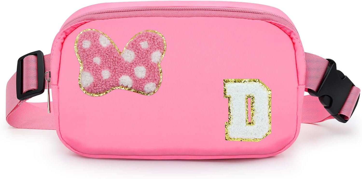 Riñonera con Lazo de Letra Inicial de Chenilla, Bolsa Cruzada Impermeable para Parque, Regalos de Navidad y Cumpleaños para Niñas Adolescentes, Hijas, Mujeres, Niños, Adultos, Linda Bolsa de Cinturón