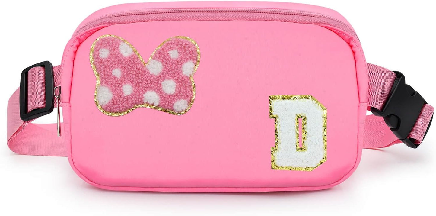 Riñonera con Lazo de Letra Inicial de Chenilla, Bolsa Cruzada Impermeable para Parque, Regalos de Navidad y Cumpleaños para Niñas Adolescentes, Hijas, Mujeres, Niños, Adultos, Linda Bolsa de Cinturón