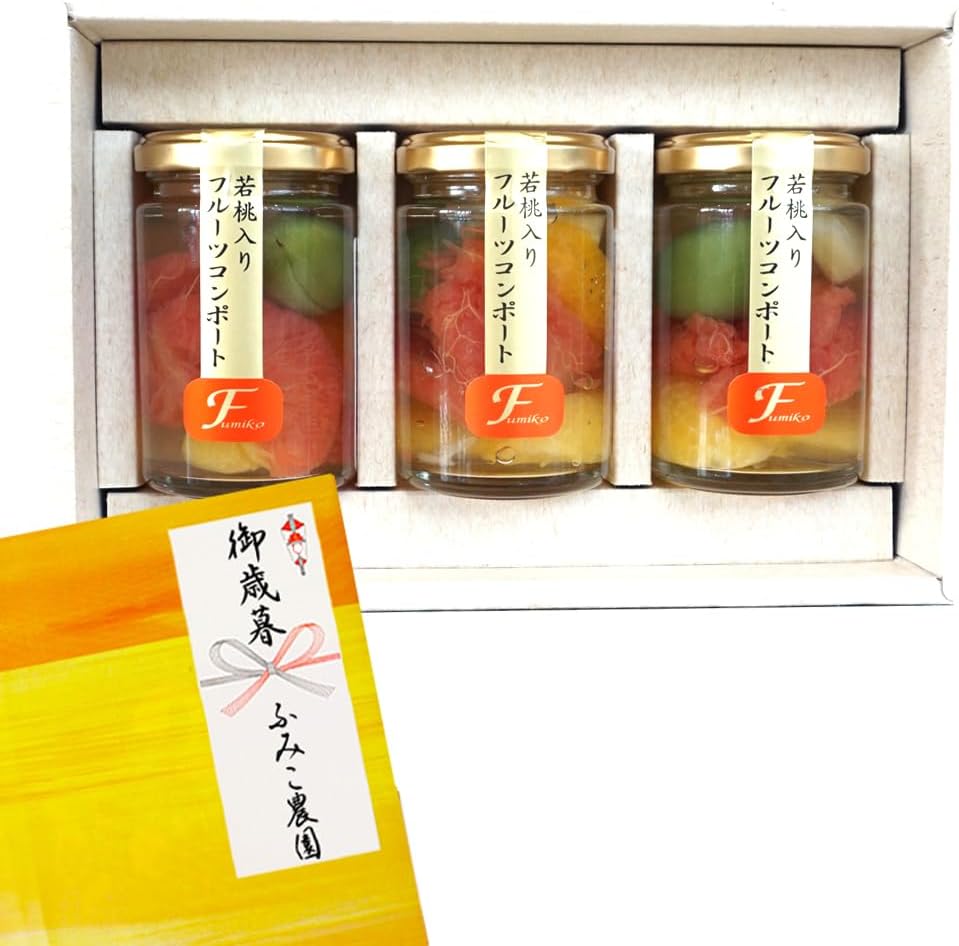 Fumiko Farm Sweets, Sweets, Housewarming Sweets, Gift, Gift, Present, Young Peach from Wakayama Prefecture, Fruit Mix Compot, 4.9 oz (140 g) x 4 Packs (Birthday Card Included)