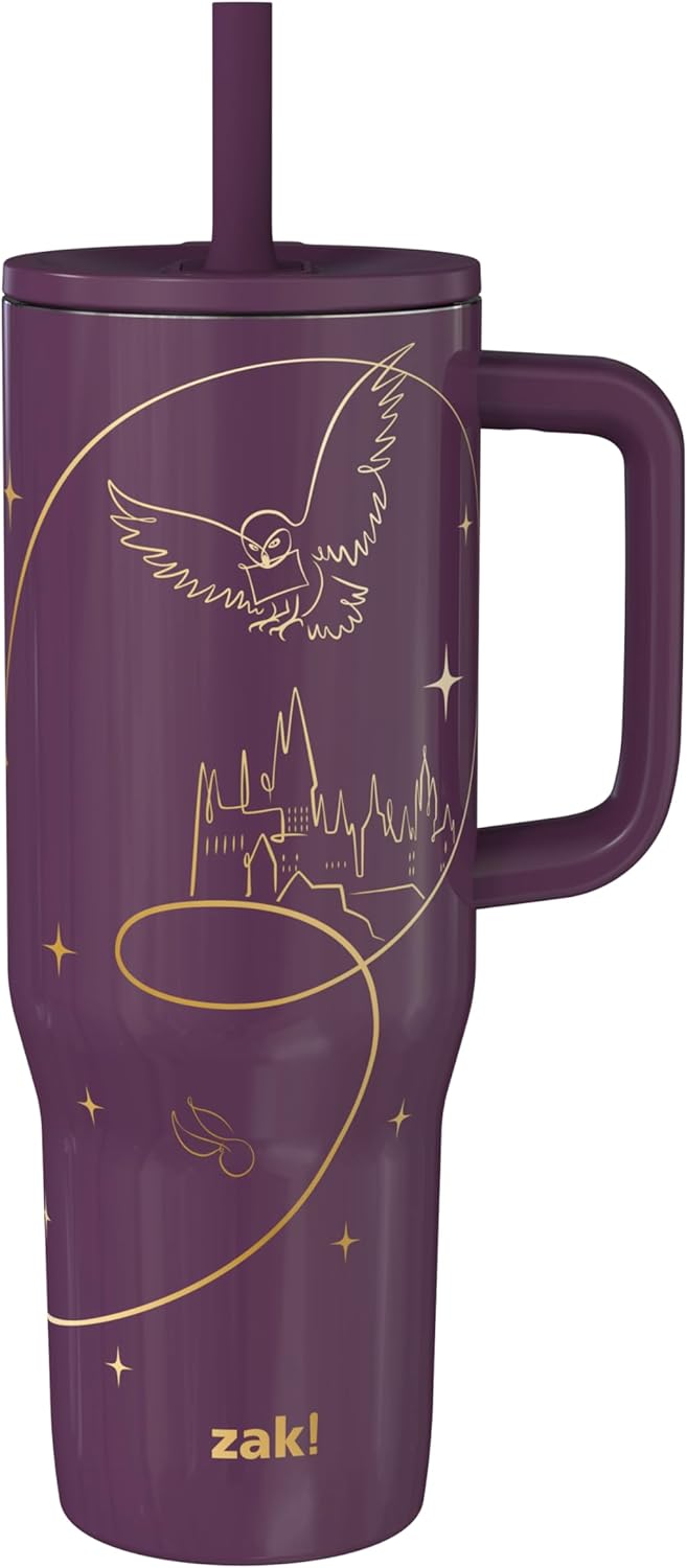 Zak Designs Disney Sutton Taza de viaje para llevar contigo, de 30 onzas, de acero inoxidable con aislamiento al vacío, con popote de silicona y asa para bebidas frías (dibujo de Mickey Mouse)