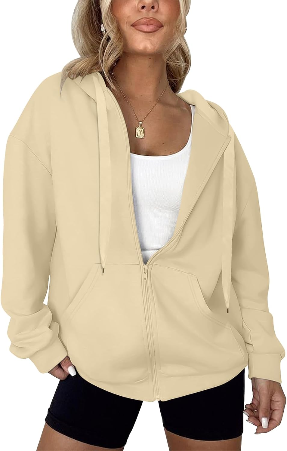 LYHIPSS - Sudaderas con capucha de gran tamaño para mujer, ligeras, con cremallera completa, manga larga, con cordón