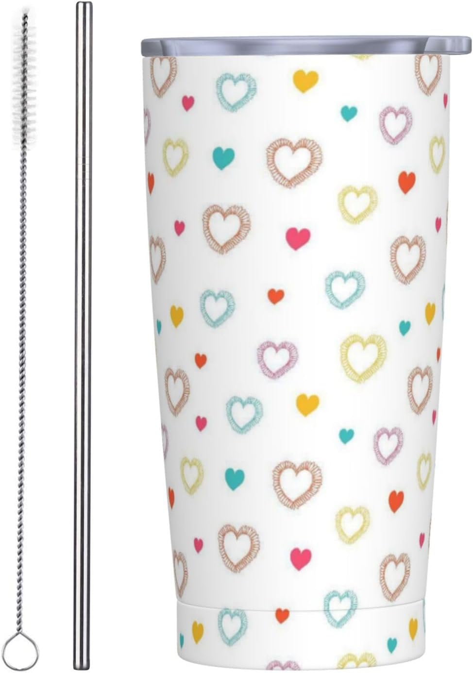 Vaso de 20 onzas con tapa y popote para mujer, diseño floral retro, con aislamiento, diseño floral retro, diseño de flores moradas, de acero inoxidable, taza de viaje al vacío de doble pared