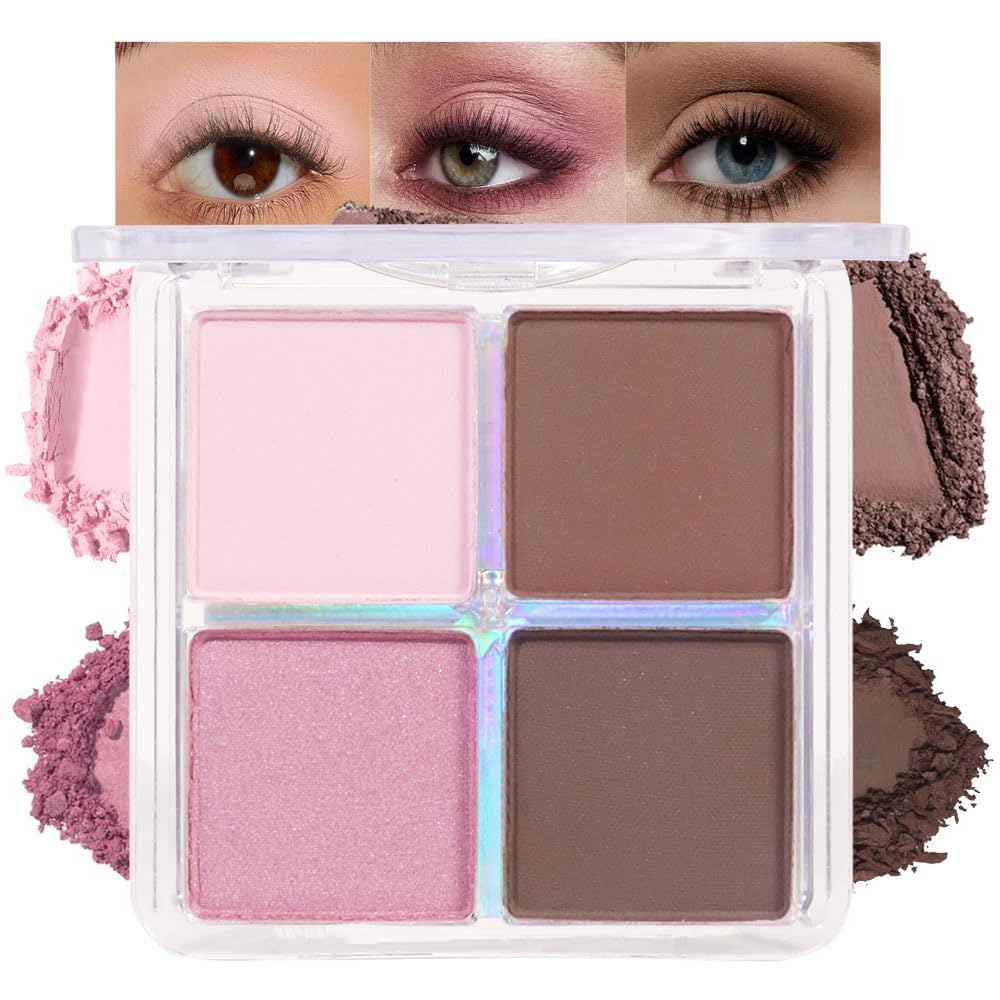 4 Colors Vanilla Nude Eyeshadow Palette, Light Beige Pink Ivory White Quads, Matte & Shimmer Soft Blendable Eye Shadow, Natural Everyday Makeup for Mature Skin, Vegan, Sombras de Ojos