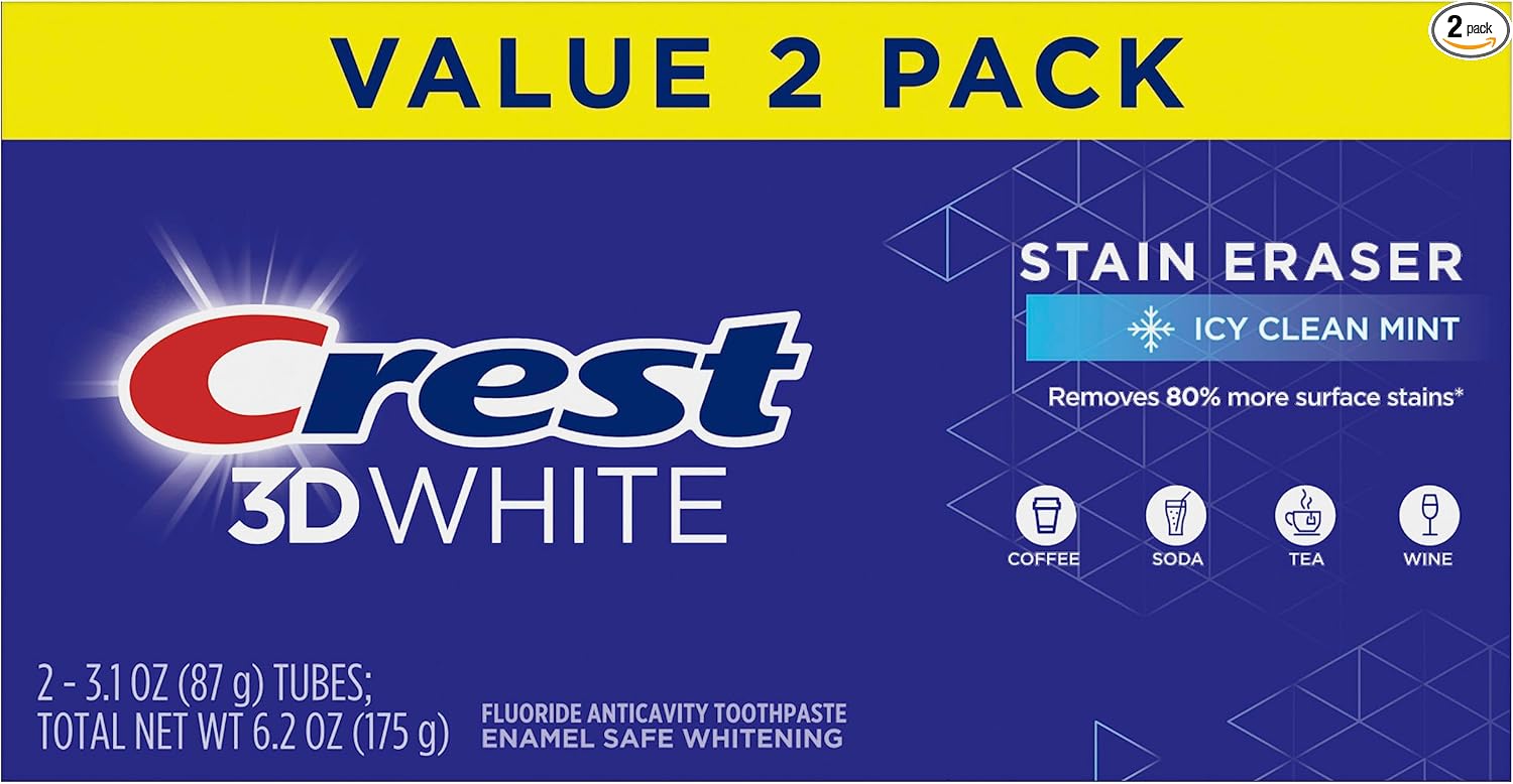 Crest 3D White Advanced, Teeth Whitening Toothpaste for Adults, 3.7 oz, 4 Pack, Cavity Protection Fluoride Toothpaste, Strengthens Enamel, Travel Size Toiletries