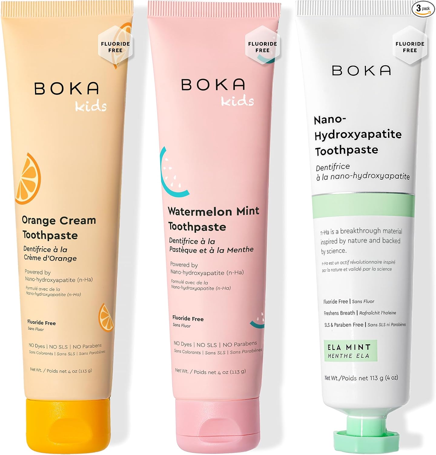 Boka Pasta de dientes sin flúor Nano Hydroxiapatite Pasta de dientes - Sabor fresa y mango, 4 oz 1 paquete