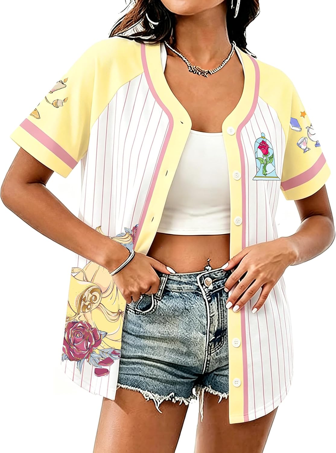 Camisetas de béisbol mágicas para mujer, camisa de jersey de princesa para niñas, camisa de manga corta con botones