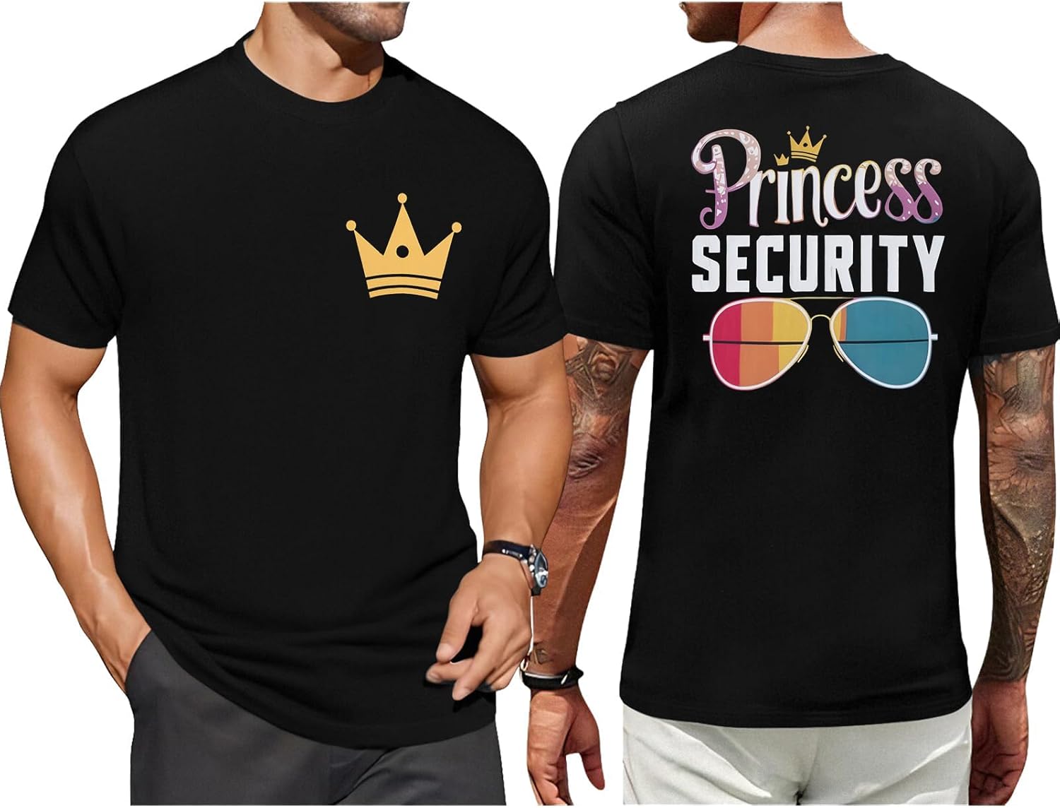 FRYAID Camiseta del Equipo de Seguridad de Princesas para Hombres Camiseta Mágica Reino Mágico Camisetas Papá Fiesta de Cumpleaños Viaje Familiar Tops de Manga Corta