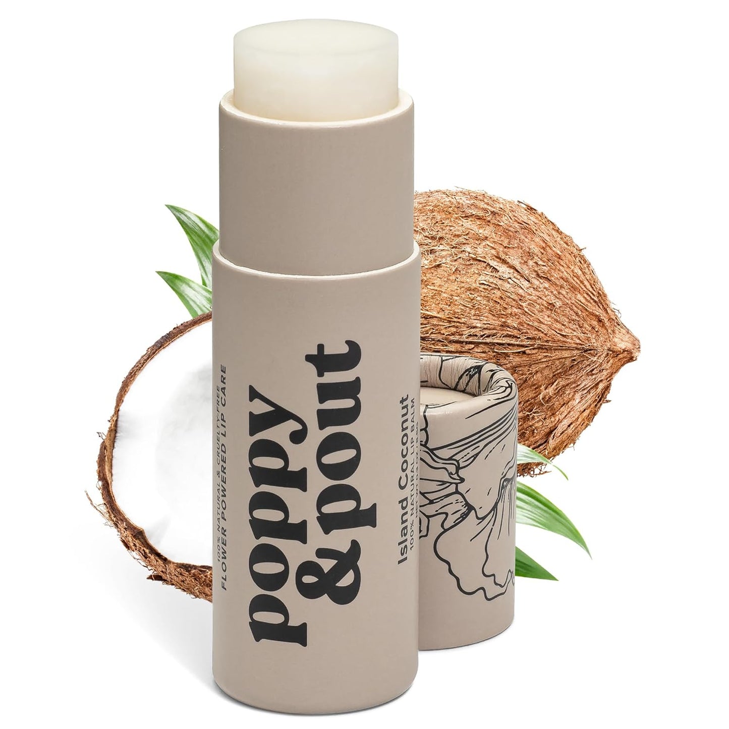 Poppy & Pout Bálsamo labial totalmente natural, tubo de cartón de 0.3 onzas, relleno a mano, cera de abejas, vitamina E, aceite de coco orgánico, libre de crueldad (flor de limón)