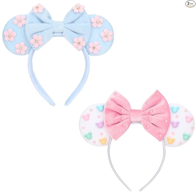DRESHOW - Diademas con orejas de ratón para mujeres, cintas de pelo de perlas, lazos para la cabeza, cintas de terciopelo, disfraz de cosplay de Navidad, disfraz de princesa, decoración para fiestas