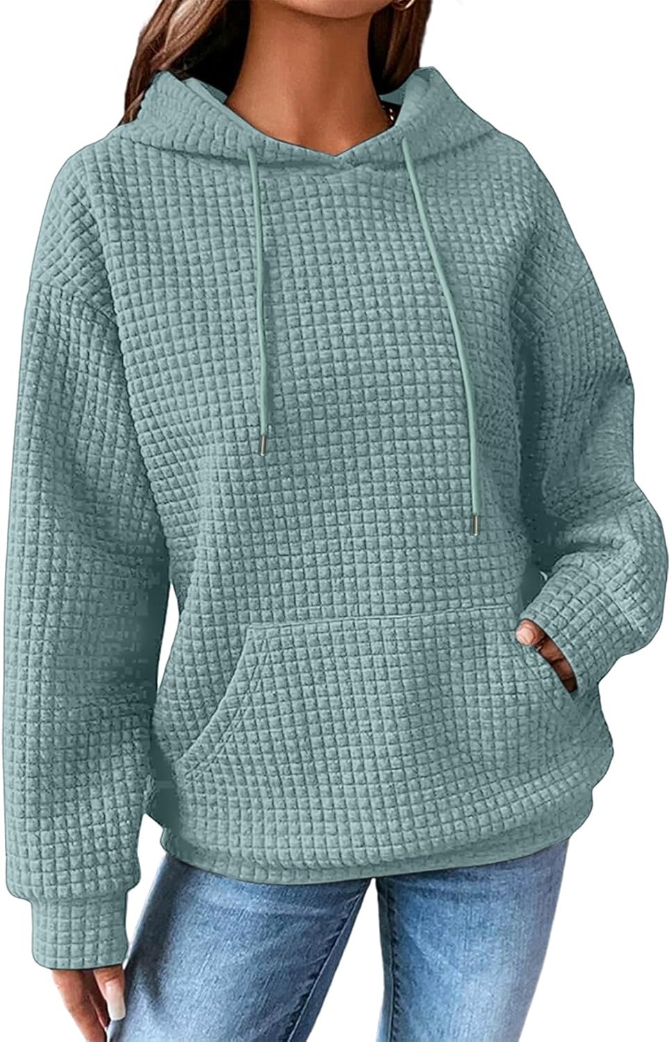 SHEWIN Sudaderas con capucha para mujer, casual, con cordón, estilo waffle, holgada, con bolsillo, 2026