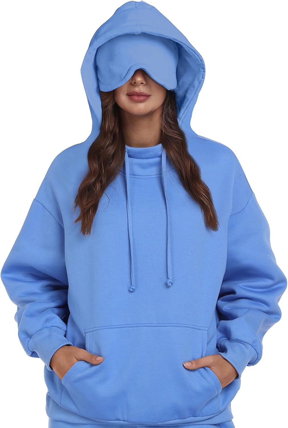 Sudadera con capucha SeSe Code con máscara para los ojos para viajes en avión, unisex, de gran tamaño, para dormir, con bolsillo, de forro polar, para parejas