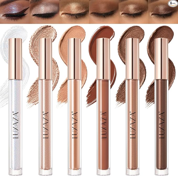 LUXAZA PRO Neutral Eyeshadow Stick Makeup 6PCS Set, Brown Nude Metallic Shimmer Matte Cream Eye Shadow Palette Eyeliner Brightener Pencil Crayon, Party Makeup - BROWN CANYON