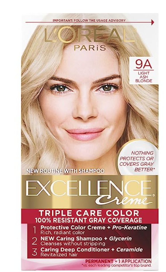 L'Oreal Paris Excellence Creme Permanent Triple Care Hair Color, 01 Extra Light Ash Blonde, Gray Coverage For Up to 8 Weeks, All Hair Types, Pack of 1