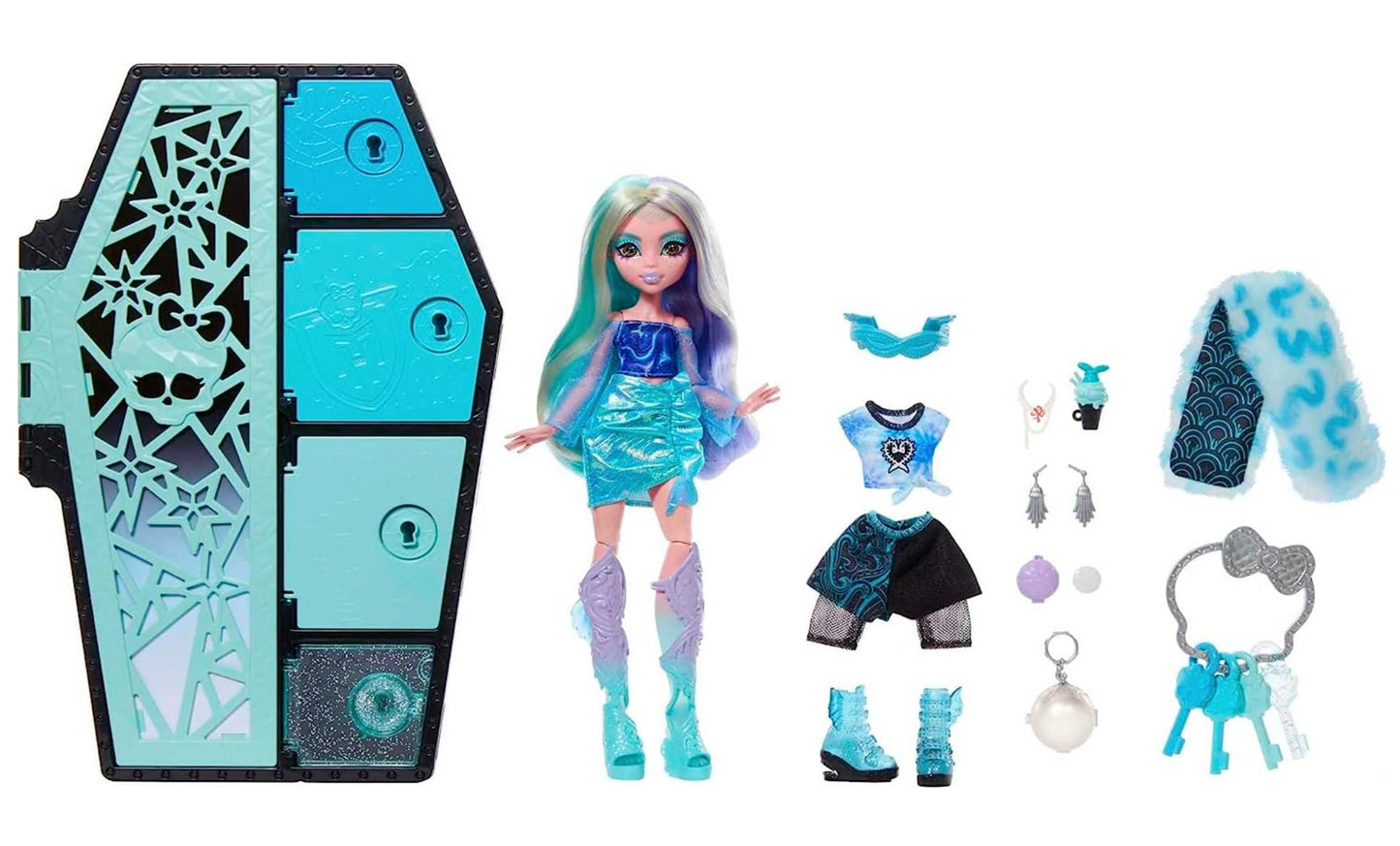 Monster High Skulltimate Secrets Fearidescent Series Doll & Accessories, Draculaura, Dress-Up Locker & 19+ Surprises