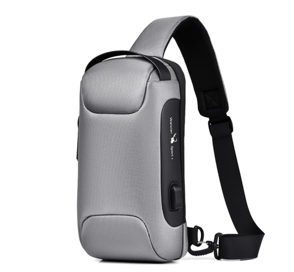 ユニセックス 多機能パテントレザーチェストバッグ,防水クロスオーバーバッグ,USB充電付きトラベルショルダーバッグ